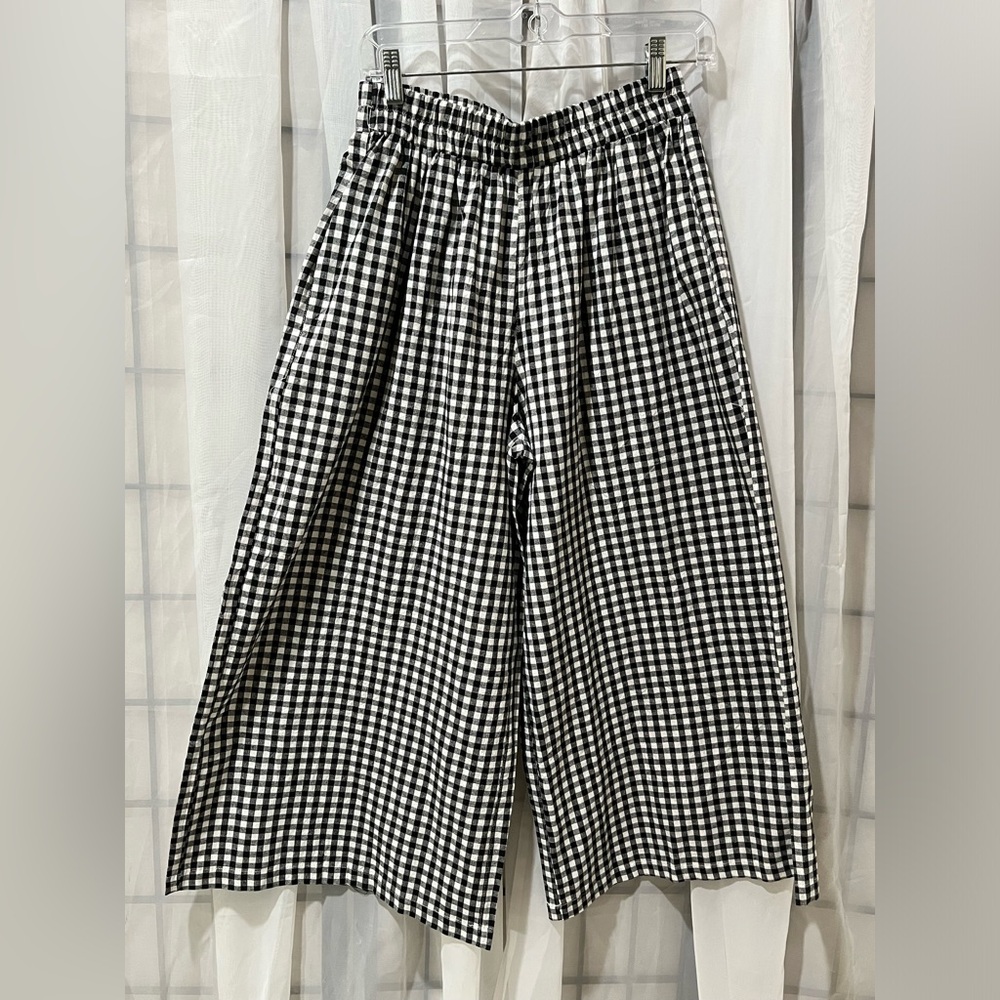 LOMON Black & White Gingham PLAID Wide Leg BOXER Pants WOMEN S - Picture 3 of 10